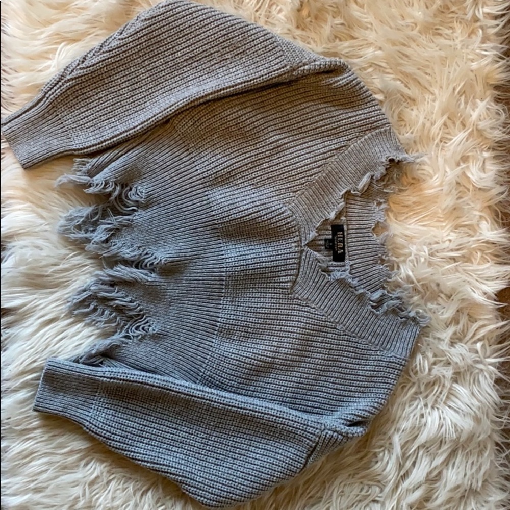 Grey distressed crop sweater